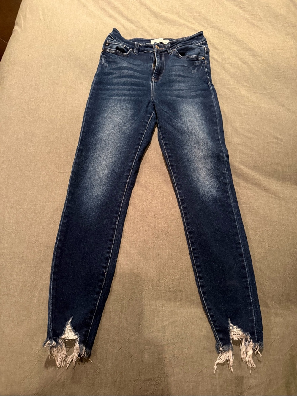 KanCan Dark Blue Frayed Hem Skinny Jeans